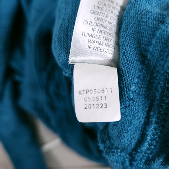 J Jill Lagenlook Blue Textured Knit Top Medium Long Sleeve Kangaroo Pocket Artsy - Picture 8 of 13